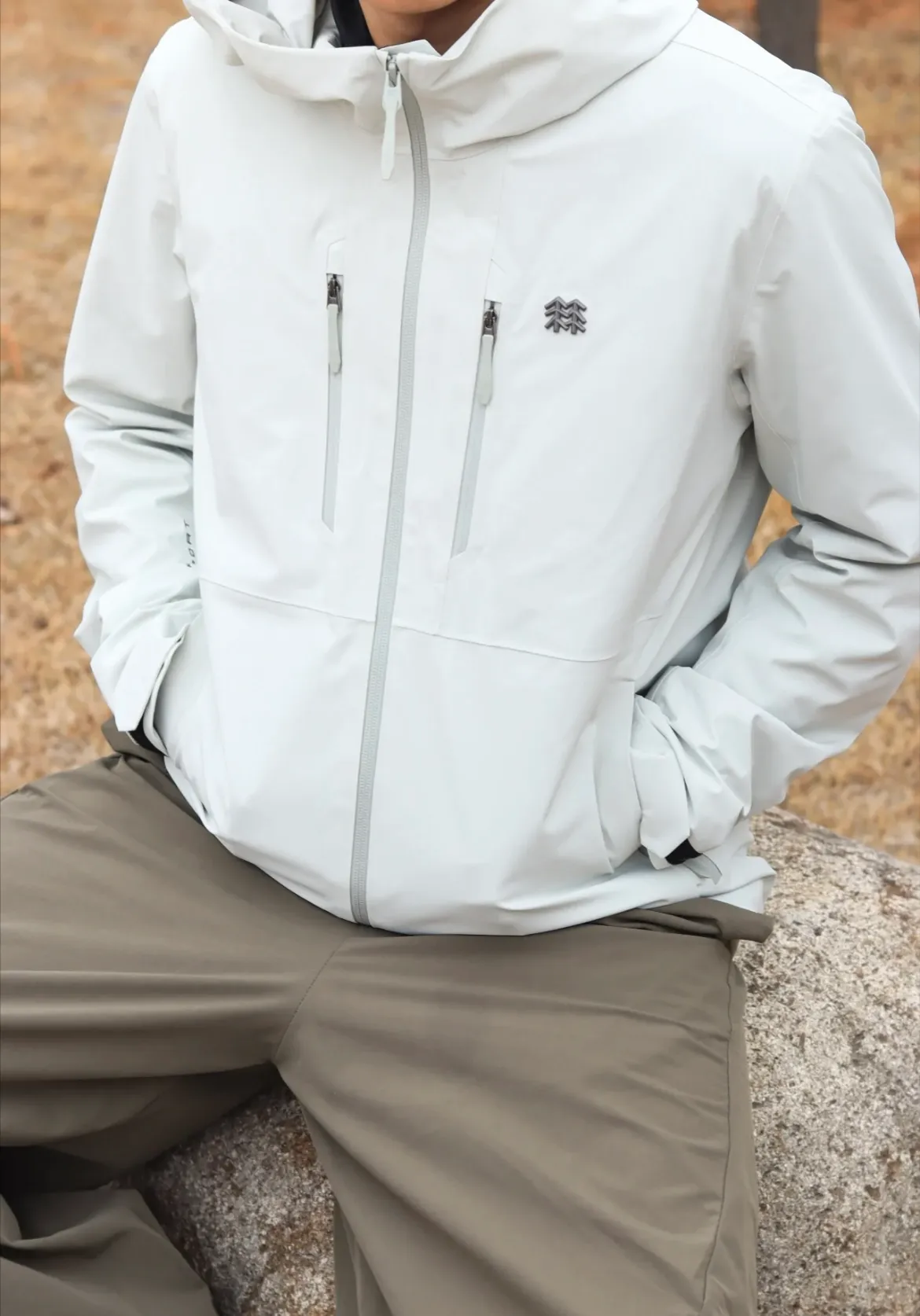 Upper body material picture KOLON SPORT/Kolon 26fw waterproof, breathable and windproof Wear-Resistant Kolon pressure jacket (gray white)
